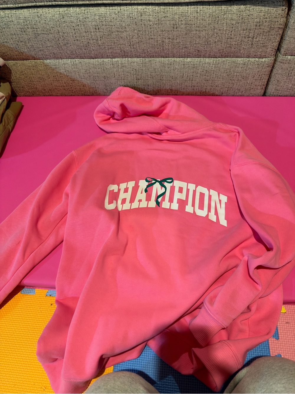 Champion Pink Crewneck Sweatshirt with White Logo — kid’s size XL